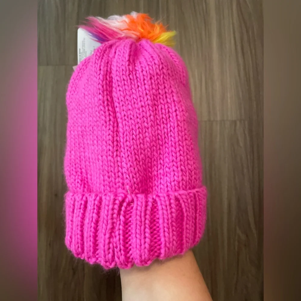 Pink Rainbow Sequins Knit Beanie with Pom Pom for Kids OS-NWT - Picture 2 of 4